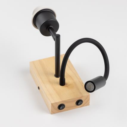 Brilagi - LED flexibele wandlamp NUBILA WOOD 1xE27/25W/230V + LED/3W eiken/zwart/lichtgrijs