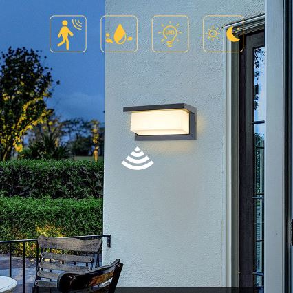 Brilagi - LED Wandlamp voor buiten met sensor BRICKY LED/12W/230V antraciet IP54