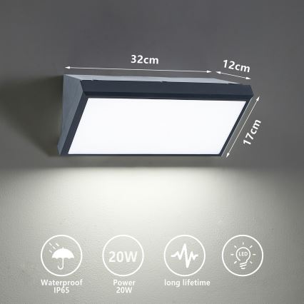 Brilagi - LED Wandlamp voor buiten TRIANGLE LED/20W/230V 3000/4000/6500K antraciet IP65