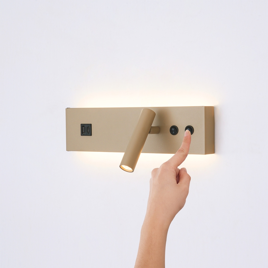 Brilagi - LED wandspot met USB-poort NOCTIS LED/3W/230V + LED/9W beige