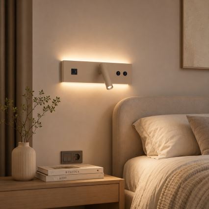 Brilagi - LED wandspot met USB-poort NOCTIS LED/3W/230V + LED/9W beige