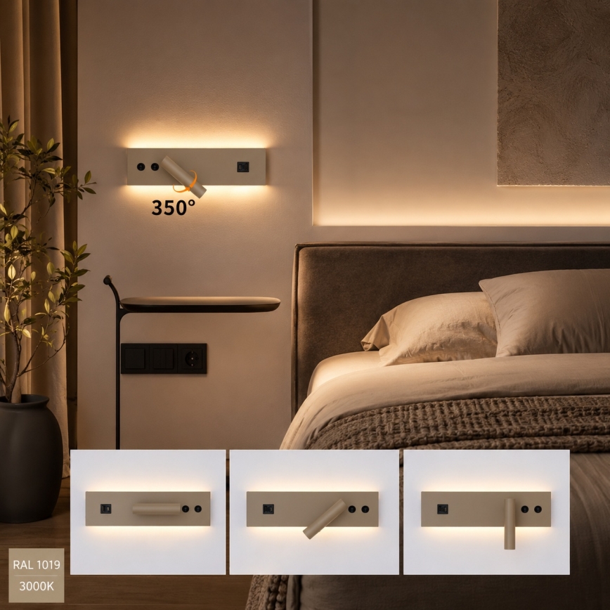 Brilagi - LED wandspot met USB-poort NOCTIS LED/3W/230V + LED/9W beige
