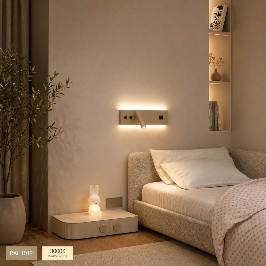 Brilagi - LED wandspot met USB-poort NOCTIS LED/3W/230V + LED/9W beige