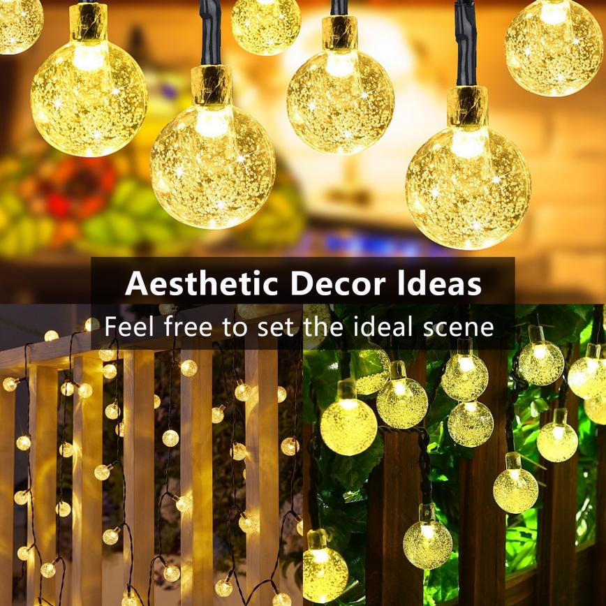 Brilagi - LED zonne-decoratiesnoer BUBBLE 100×LED/8 functies 10 m IP65 warm wit 600 mAh