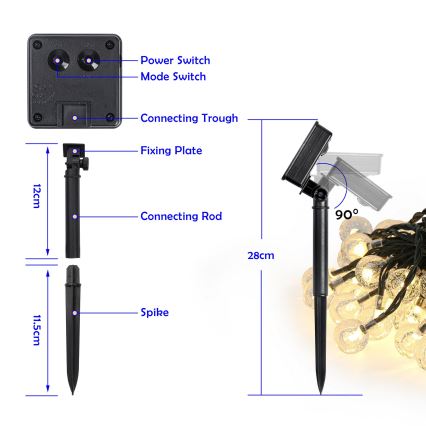 Brilagi - LED zonne-decoratiesnoer BUBBLE 100×LED/8 functies 10 m IP65 warm wit 600 mAh
