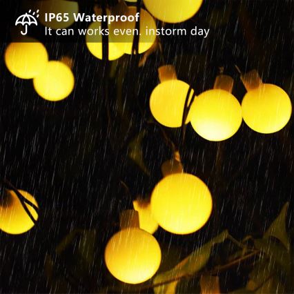 Brilagi - LED zonne-lichtsnoer BUBBLE 50xLED/8 functies 7m IP65 warm wit 600 mAh