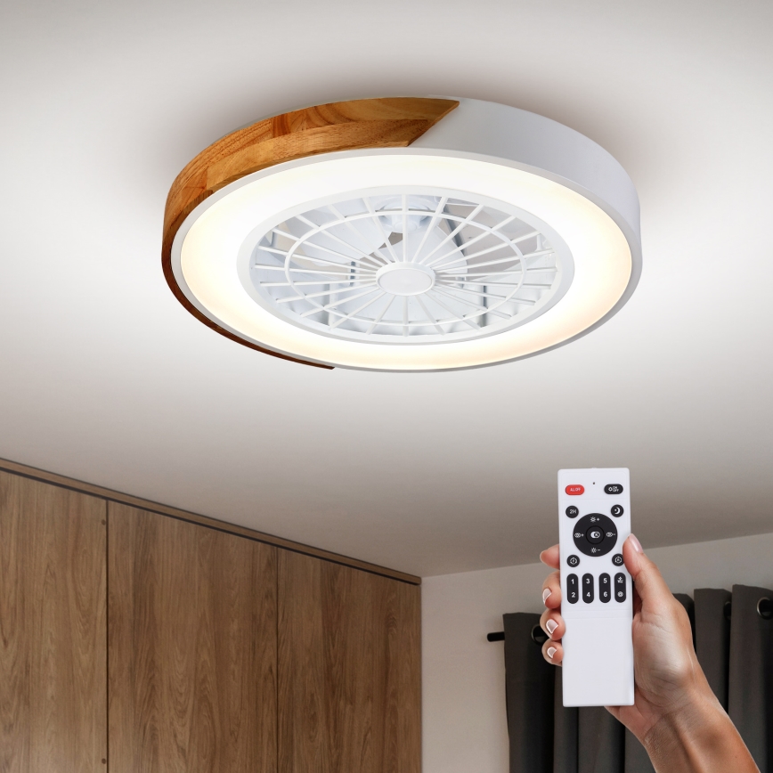 Brilagi - Plafonnier à intensité variable avec ventilateur LED/30W/230V 3000-6500K blanc/chêne + Télécommande