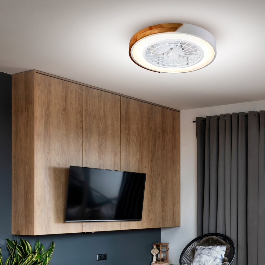 Brilagi - Plafonnier à intensité variable avec ventilateur LED/30W/230V 3000-6500K blanc/chêne + Télécommande