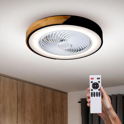 Brilagi - Plafonnier à intensité variable avec ventilateur LED/30W/230V 3000-6500K noir/chêne + Télécommande