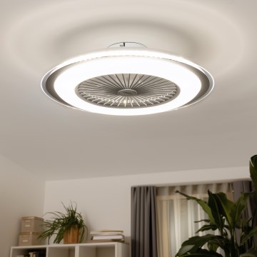 Brilagi - Luminaire à intensité variable avec ventilateur RONDA LED/48W/230V 3000-6000K argenté+ télécommande
