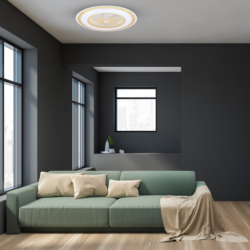 Brilagi - Luminaire à intensité variable avec ventilateur RONDA LED/48W/230V 3000-6000K doré + télécommande