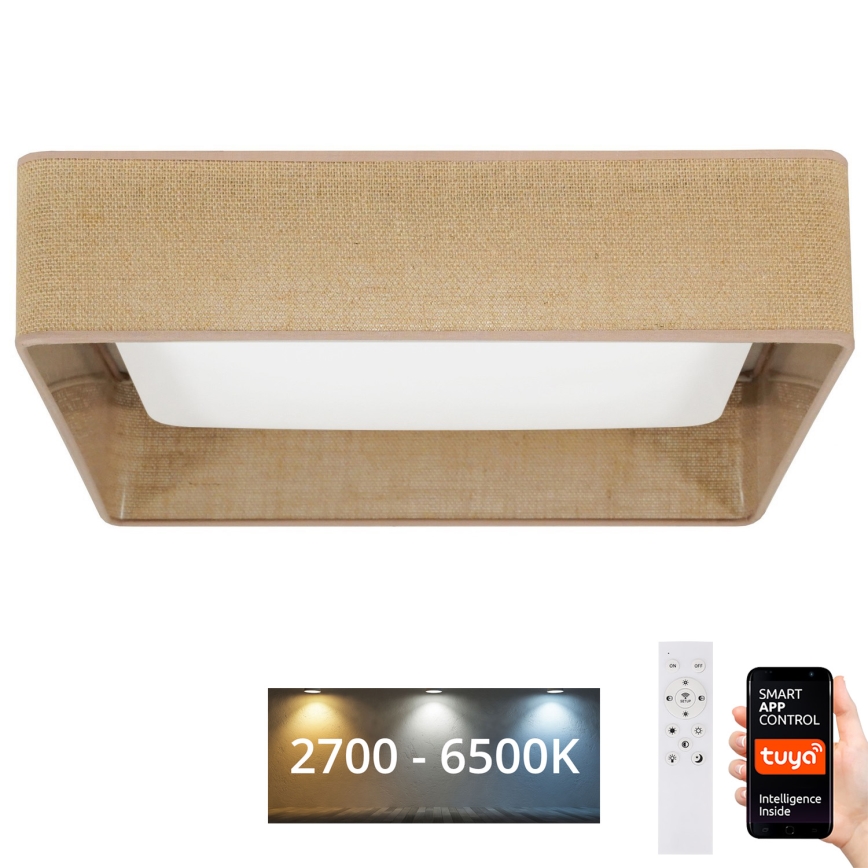 Brilagi - Plafonnier à intensité variable VELVET SQUARE SMART LED/36W/230V 2700-6500K Wi-Fi Tuya + télécommande marron