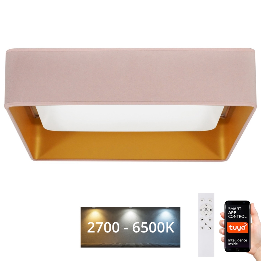 Brilagi - Plafonnier à intensité variable VELVET SQUARE SMART LED/36W/230V 2700-6500K Wi-Fi Tuya + télécommande rose