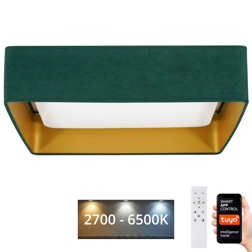 Brilagi - Plafonnier à intensité variable VELVET SQUARE SMART LED/36W/230V 2700-6500K Wi-Fi Tuya + télécommande vert