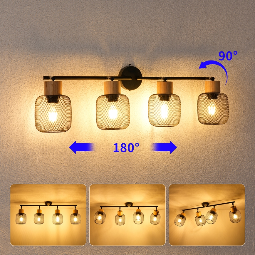 Brilagi - Luminaire à spots BASKLITE 4xE27/15W/230V bois/noir