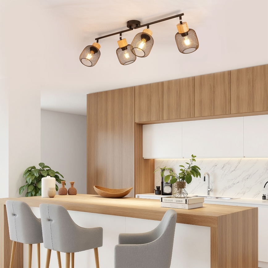 Brilagi - Luminaire à spots BASKLITE 4xE27/15W/230V bois/noir