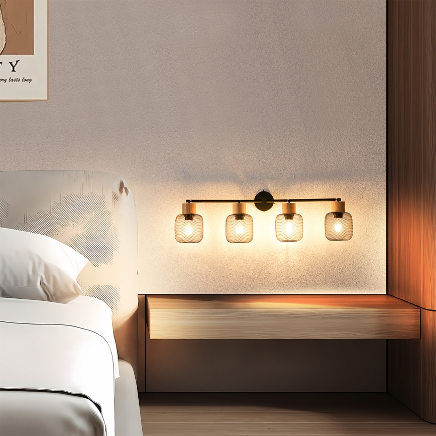 Brilagi - Luminaire à spots BASKLITE 4xE27/15W/230V bois/noir