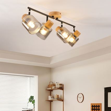 Brilagi - Luminaire à spots HYGGE 4xE14/15W/230V hévéa/fumé