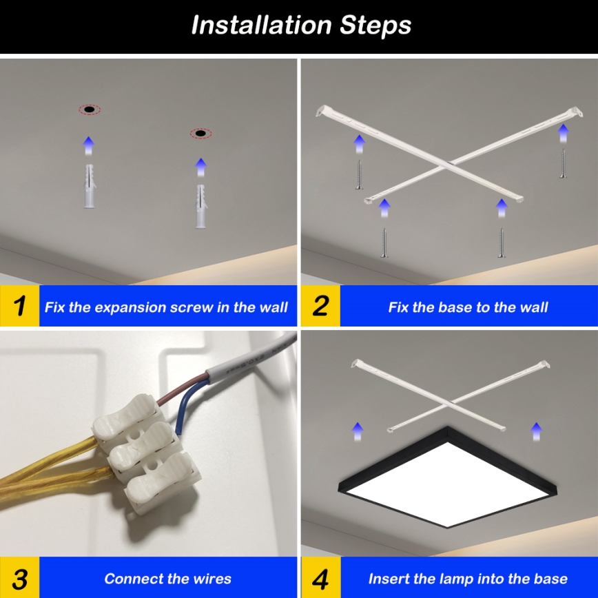 Brilagi - Plafonnier salle de bain à intensité variable FRAME SMART LED/50W/230V 60x60 cm 3000-6000K IP44 noir + télécommande