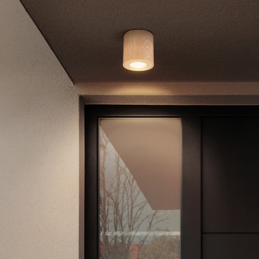 Brilagi - Luminaire LED RGBW dimmable pour salle de bains MIA 1xGU10/4,8W/230V 3000K 84x80 mm décor chêne IP44 + télécommande