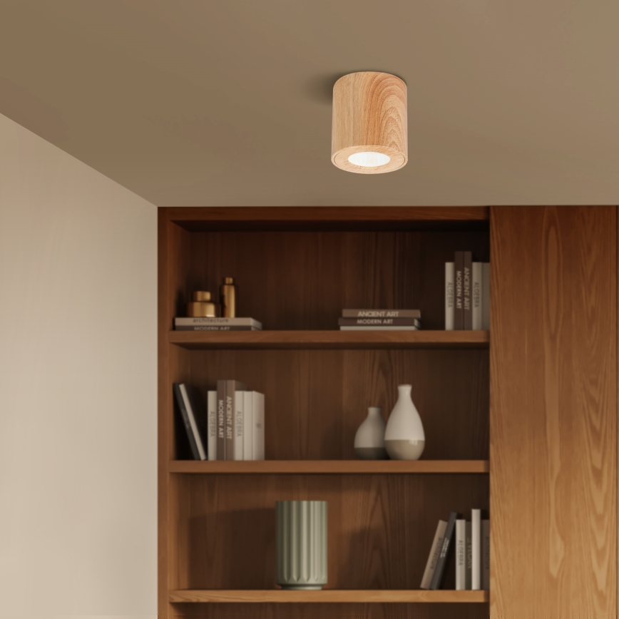 Brilagi - Luminaire LED RGBW dimmable pour salle de bains MIA 1xGU10/6W/230V 3000K 84x80 mm décor chêne IP44 + télécommande