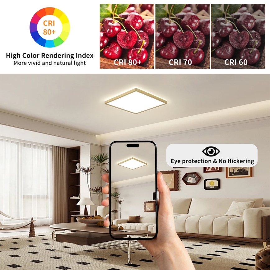 Brilagi - Luminaire de salle de bains ULTRA PLAT LED/24W/230V 42x42 cm doré IP54