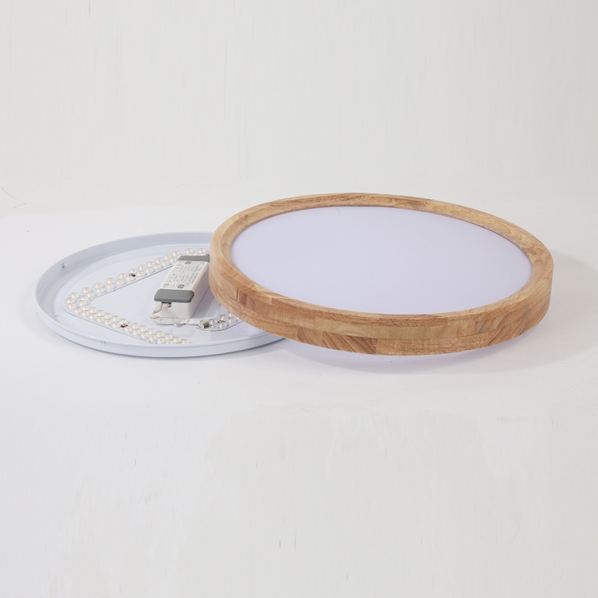 Brilagi - Plafonnier LED dimmable WOODROUND, 30 W, 230 V, 3000–6000 K, Ø 40 cm, finition bois, IRC 90 + télécommande