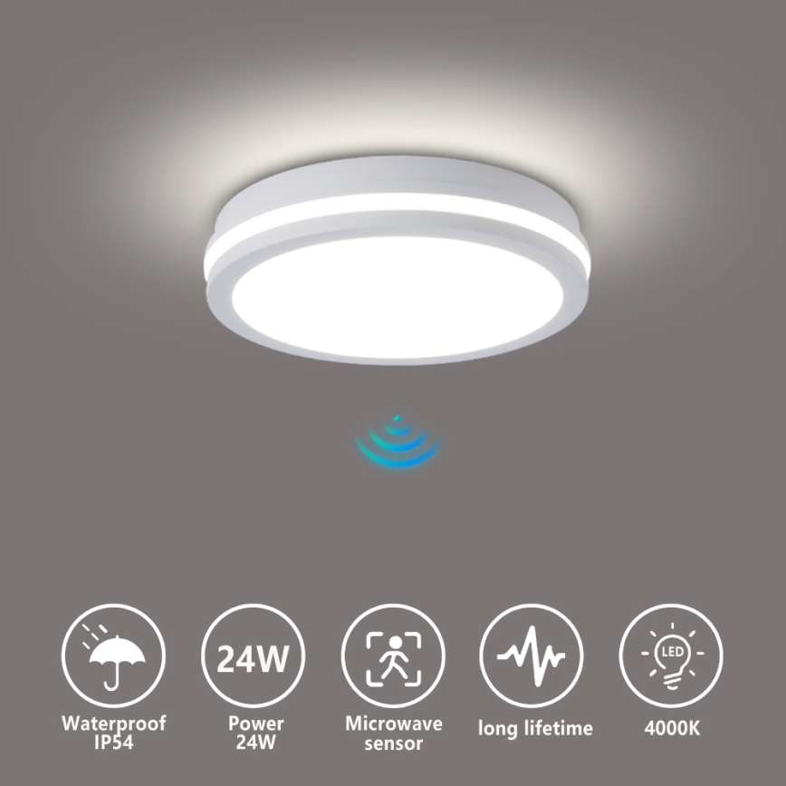 Brilagi - Plafonnier d'extérieur LED avec détecteur BENE LED/24W/230V Ø 26 cm blanc IP54