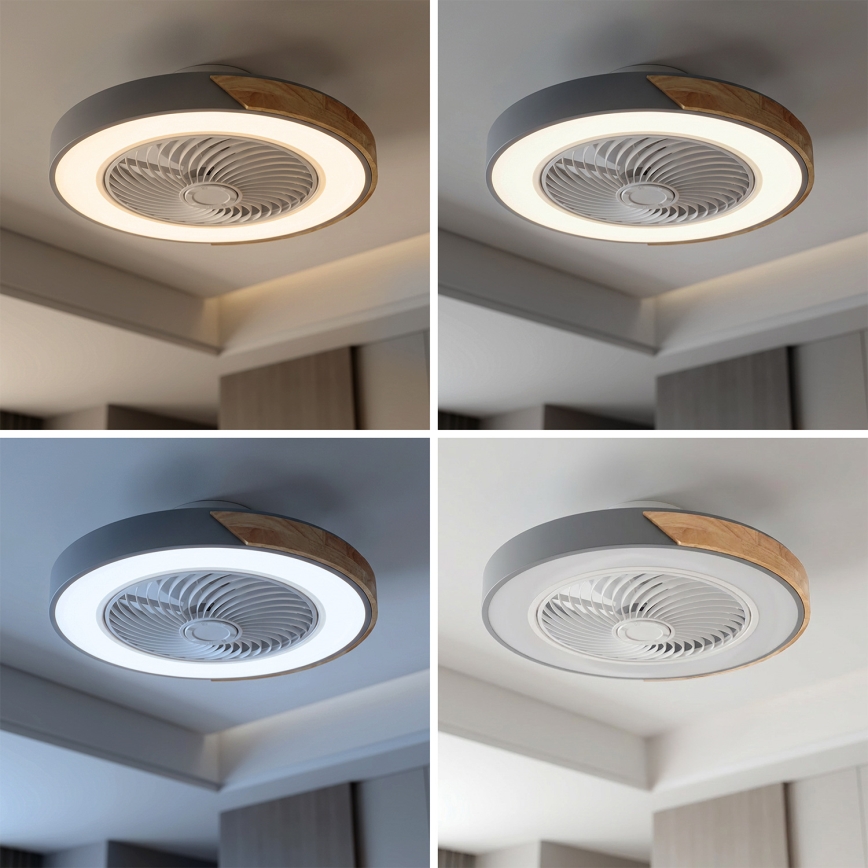 Brilagi - Plafonnier LED dimmable avec ventilateur LED/38W/230V 3000-6500K Ø 50 cm gris/chêne + télécommande
