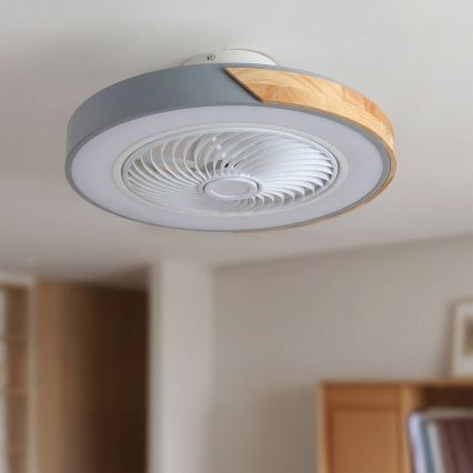 Brilagi - Plafonnier LED dimmable avec ventilateur LED/38W/230V 3000-6500K Ø 50 cm gris/chêne + télécommande