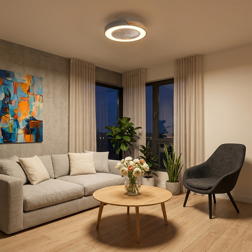 Brilagi - Plafonnier LED dimmable avec ventilateur LED/38W/230V 3000-6500K Ø 50 cm gris/chêne + télécommande