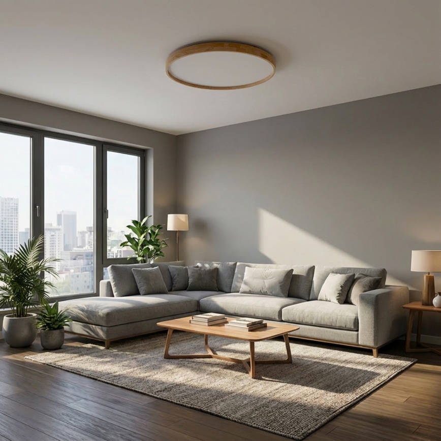 Brilagi - Plafonnier LED dimmable ALSON LED/72W/230V 3000-6500K chêne Ø 78 cm + télécommande