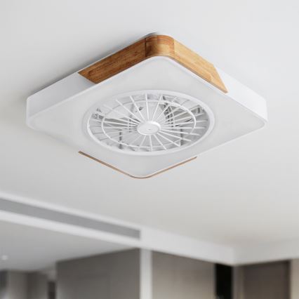 Brilagi - Plafonnier LED dimmable avec ventilateur LED/38W/230V 3000-6500K 50x50 cm blanc/chêne + télécommande