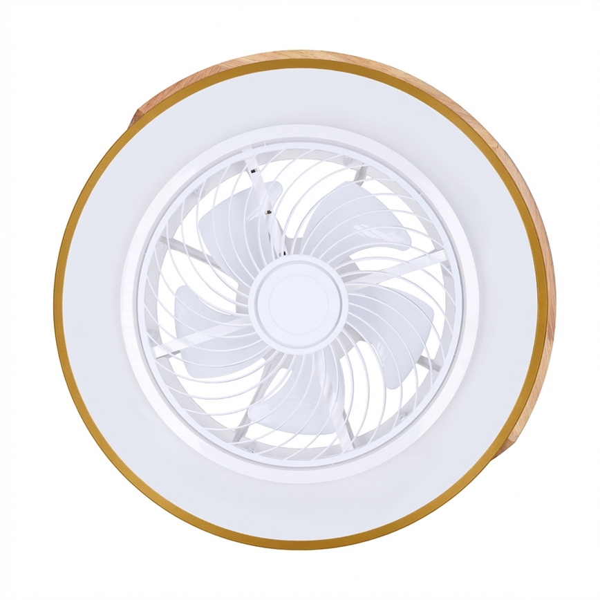 Brilagi - Plafonnier LED dimmable avec ventilateur, 38 W/230 V, 3000–6500 K, diam. 50 cm, bleu/chêne + télécommande
