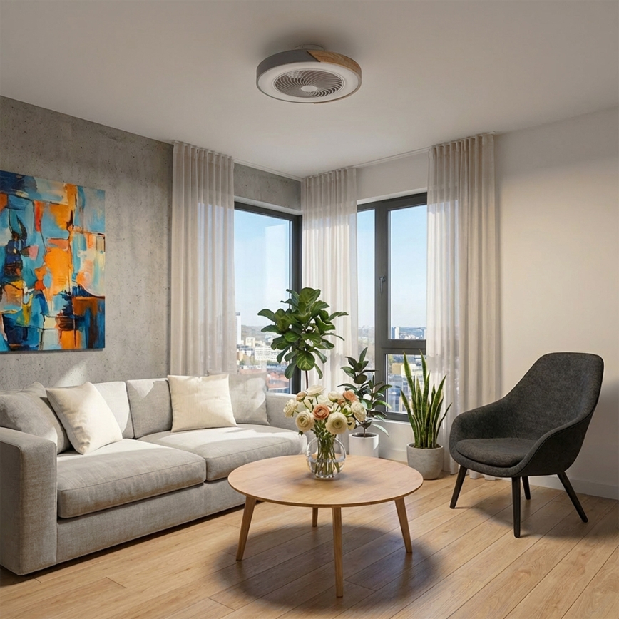 Brilagi - Plafonnier LED dimmable avec ventilateur LED/38W/230V 3000-6500K 3000-6500K Ø 50 cm gris/chêne + télécommande