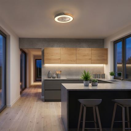 Brilagi - Plafonnier LED dimmable avec ventilateur LED/38W/230V 3000-6500K 3000-6500K Ø 50 cm gris/chêne + télécommande