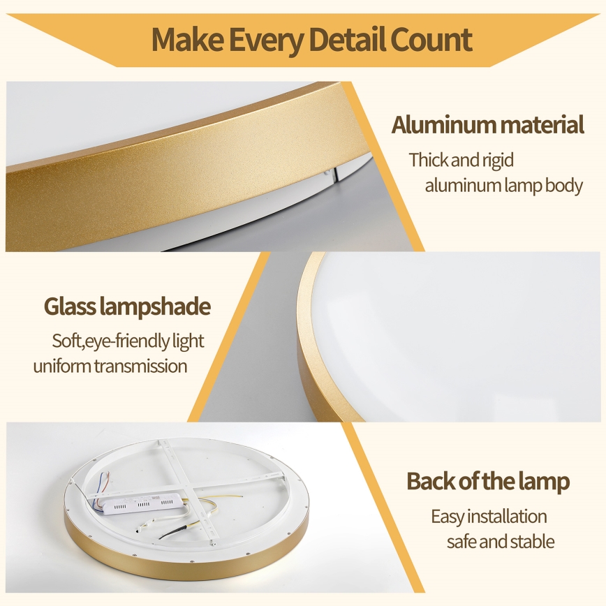 Brilagi - Plafonnier LED dimmable GLASS POOL DOUBLE LED/60W/230V 3000-6000K 50 cm doré + télécommande