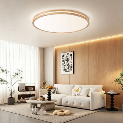 Brilagi - Plafonnier LED dimmable MOLINA LED/128W/230V 3000-6000K chêne Ø 100 cm + télécommande