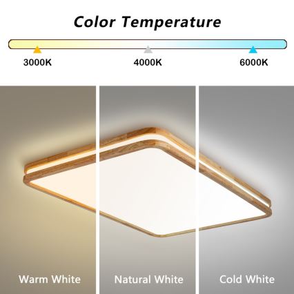 BRILAGI - Plafonnier LED dimmable MOLINA SQUARE LED/128W/230V 3000-6000K chêne 90x60 cm + télécommande