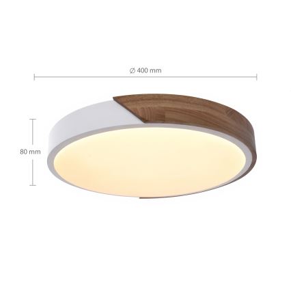Brilagi - Plafonnier LED dimmable PILANA LED/48W/230V chêne/blanc Ø 40 cm + télécommande