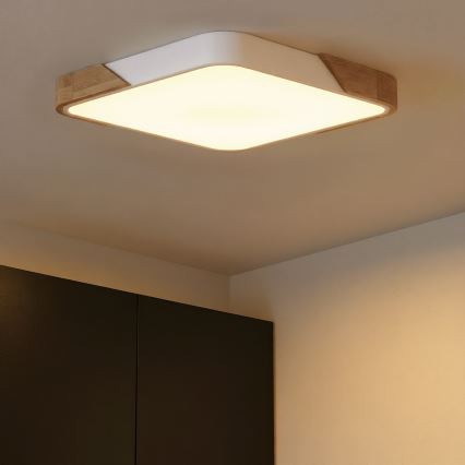 Brilagi - Plafonnier LED dimmable PILANA LED/60W/230V 3000-6500K chêne/blanc 56x56 cm + télécommande