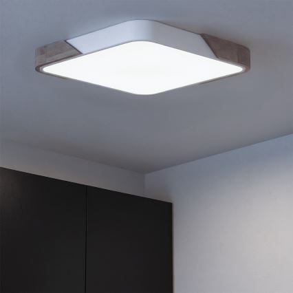 Brilagi - Plafonnier LED dimmable PILANA LED/60W/230V 3000-6500K chêne/blanc 56x56 cm + télécommande