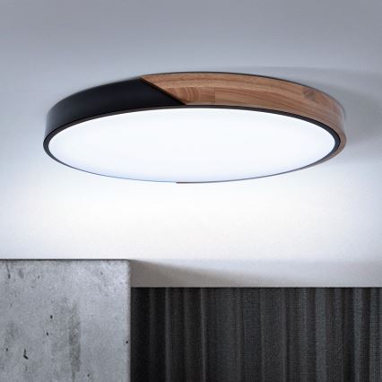 Brilagi - Plafonnier LED dimmable PILANA LED/60W/230V 3000-6500K chêne/noir Ø 60 cm + télécommande
