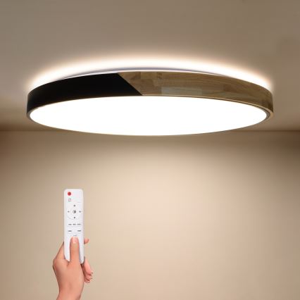 Brilagi - Plafonnier LED dimmable PILANA 72 W 230 V 3000–6500 K chêne/noir Ø 80 cm + télécommande