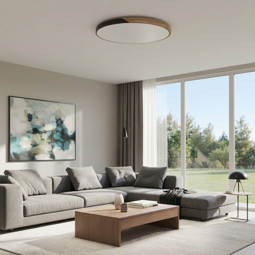 Brilagi - Plafonnier LED dimmable PILANA 72 W 230 V 3000–6500 K chêne/noir Ø 80 cm + télécommande