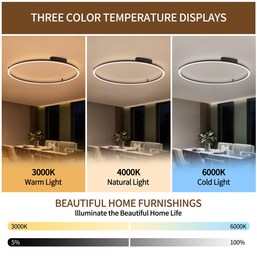 Brilagi - Plafonnier LED dimmable PORTOFINO LED/85W/230V 3000-6000K Ø 120 cm noir + télécommande