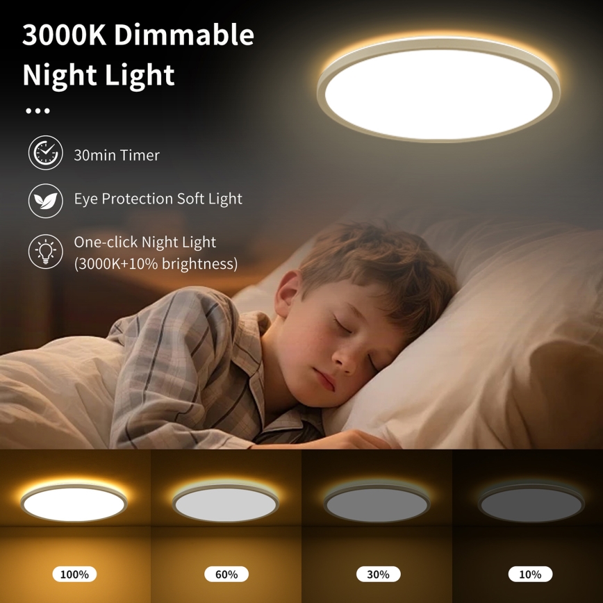 Brilagi - Plafonnier LED dimmable ULTRA SLIM LED/18W/230V 2700–6500K Ø 30 cm blanc + télécommande