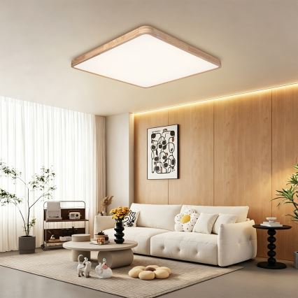 Brilagi - Plafonnier LED dimmable WOODLINE SQUARE LED/180W/230V 3000-6000K chêne 100x100 cm + télécommande