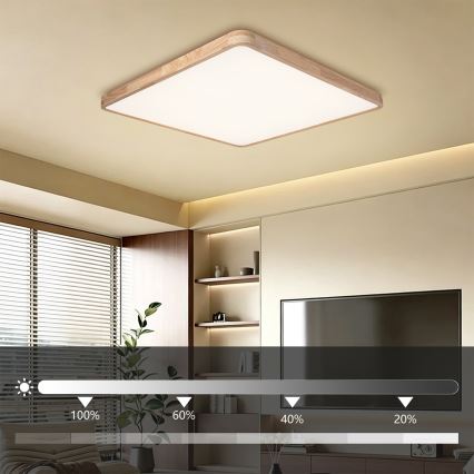 Brilagi - Plafonnier LED dimmable WOODLINE SQUARE LED/180W/230V 3000-6000K chêne 100x100 cm + télécommande
