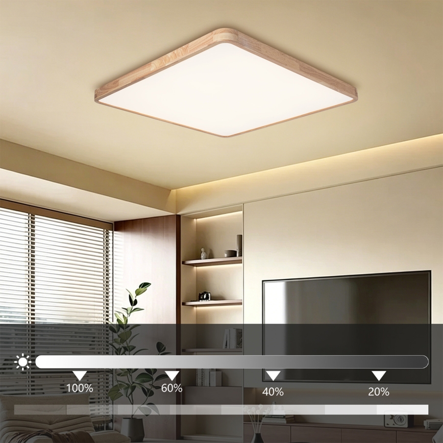 Brilagi - Plafonnier LED dimmable WOODLINE SQUARE LED/180W/230V 3000-6000K chêne 100x100 cm + télécommande